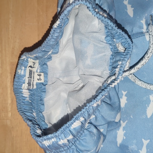 Baby Blue Shark Print Kids Swim Shorts - Picture 2 of 5